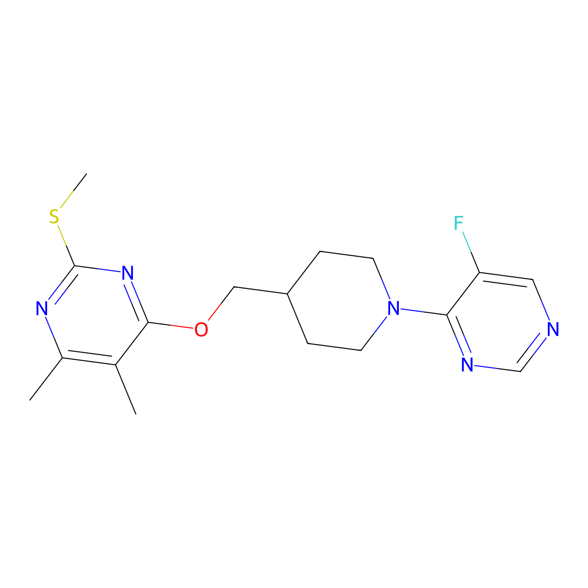 4-{[1-(5-Fluoropyrimidin-4-yl)piperidin-4-yl]methoxy}-5,6-dimethyl-2-(methylsulfanyl)pyrimidine molecular structure, CAS 2770622-46-1