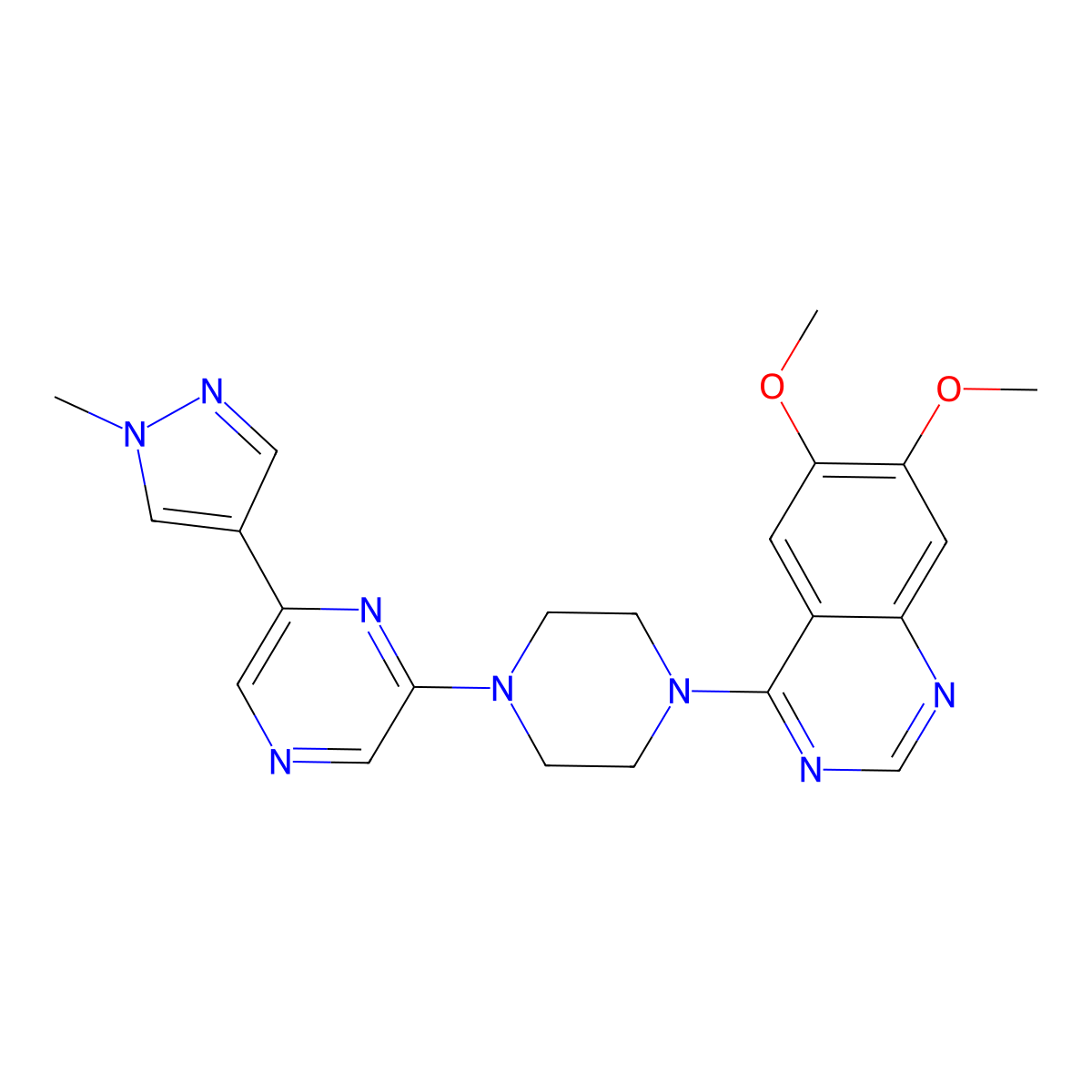 6,7-dimethoxy-4-{4-[6-(1-methyl-1H-pyrazol-4-yl)pyrazin-2-yl]piperazin-1-yl}quinazoline molecular structure, CAS 2770622-47-2