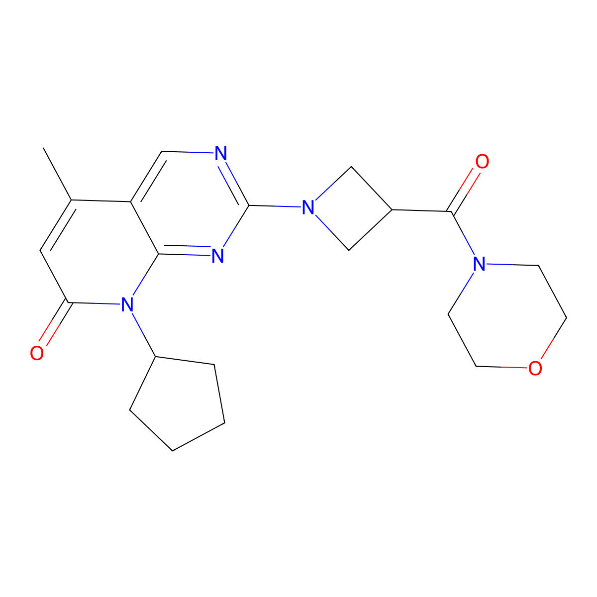 8-cyclopentyl-5-methyl-2-[3-(morpholine-4-carbonyl)azetidin-1-yl]-7H,8H-pyrido[2,3-d]pyrimidin-7-one molecular structure, CAS 2770622-52-9