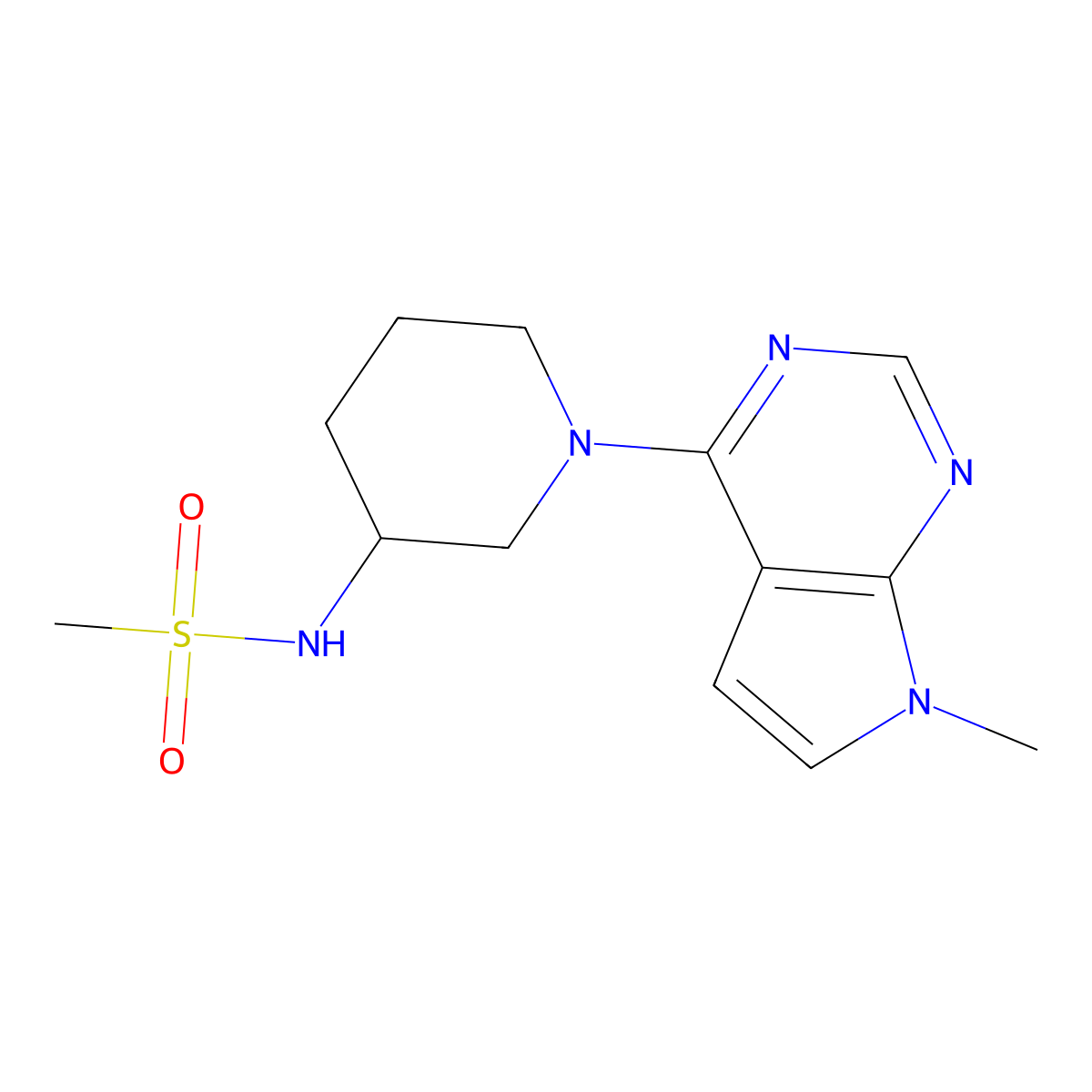 N-(1-{7-methyl-7H-pyrrolo[2,3-d]pyrimidin-4-yl}piperidin-3-yl)methanesulfonamide molecular structure, CAS 2770622-53-0
