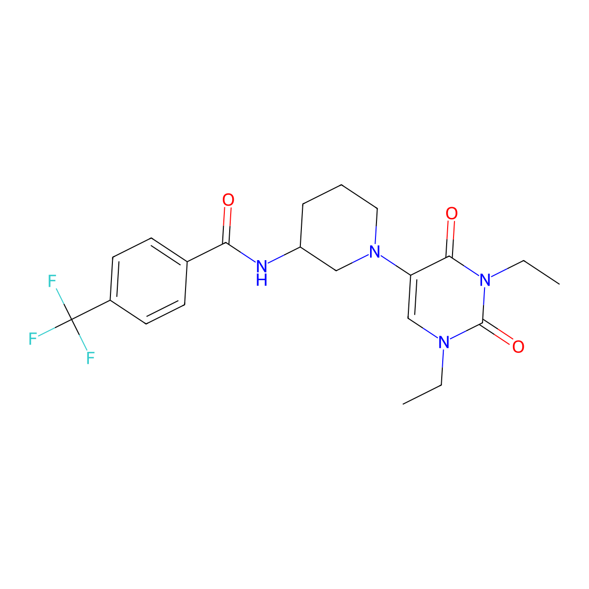 N-[1-(1,3-diethyl-2,4-dioxo-1,2,3,4-tetrahydropyrimidin-5-yl)piperidin-3-yl]-4-(trifluoromethyl)benzamide molecular structure, CAS 2770622-56-3