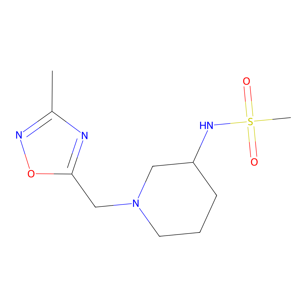 N-{1-[(3-methyl-1,2,4-oxadiazol-5-yl)methyl]piperidin-3-yl}methanesulfonamide molecular structure, CAS 2770622-60-9