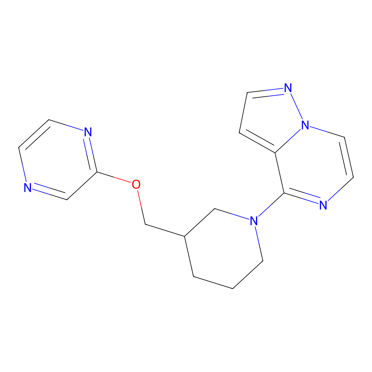 2-[(1-{Pyrazolo[1,5-a]pyrazin-4-yl}piperidin-3-yl)methoxy]pyrazine molecular structure, CAS 2770622-61-0