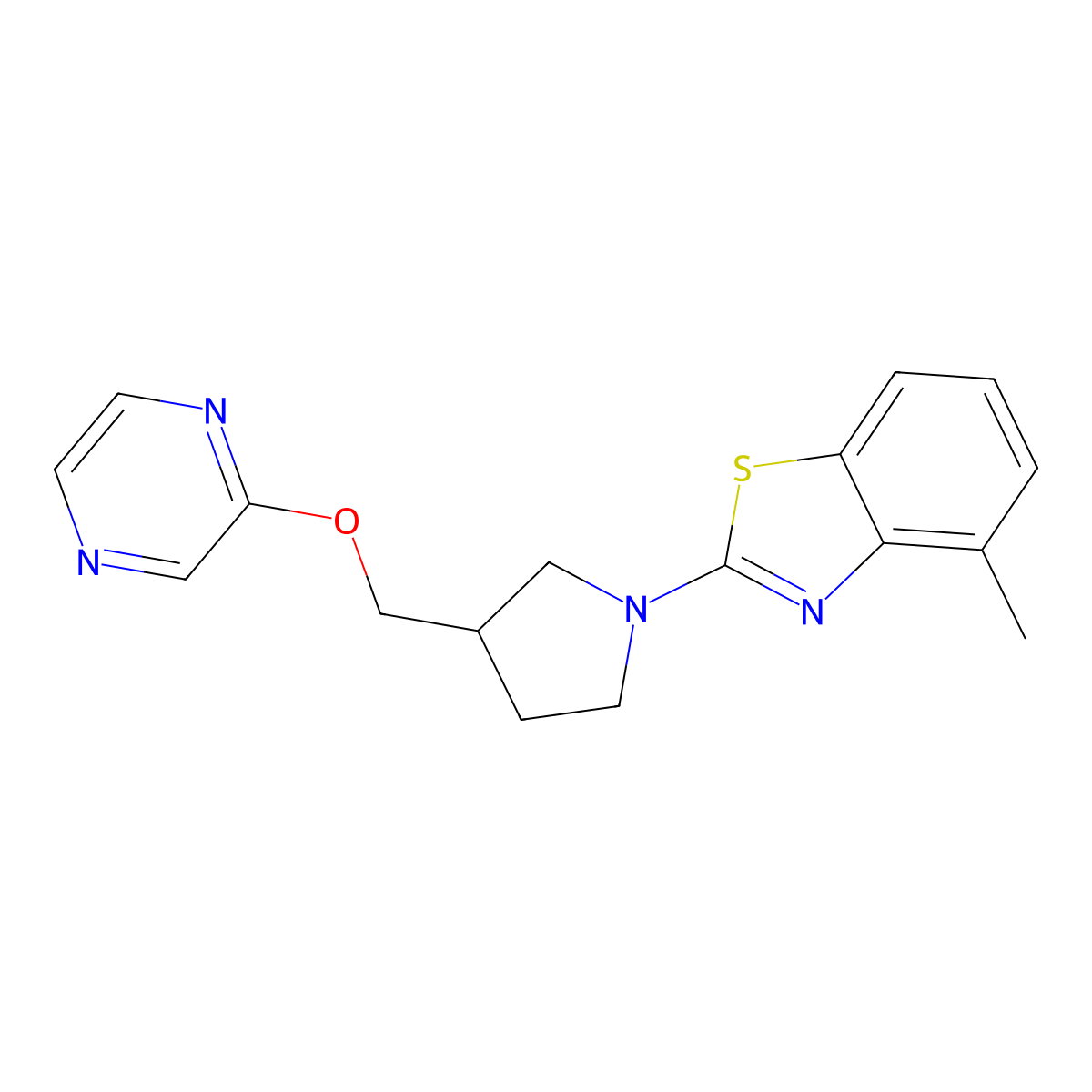 4-Methyl-2-{3-[(pyrazin-2-yloxy)methyl]pyrrolidin-1-yl}-1,3-benzothiazole molecular structure, CAS 2770622-62-1