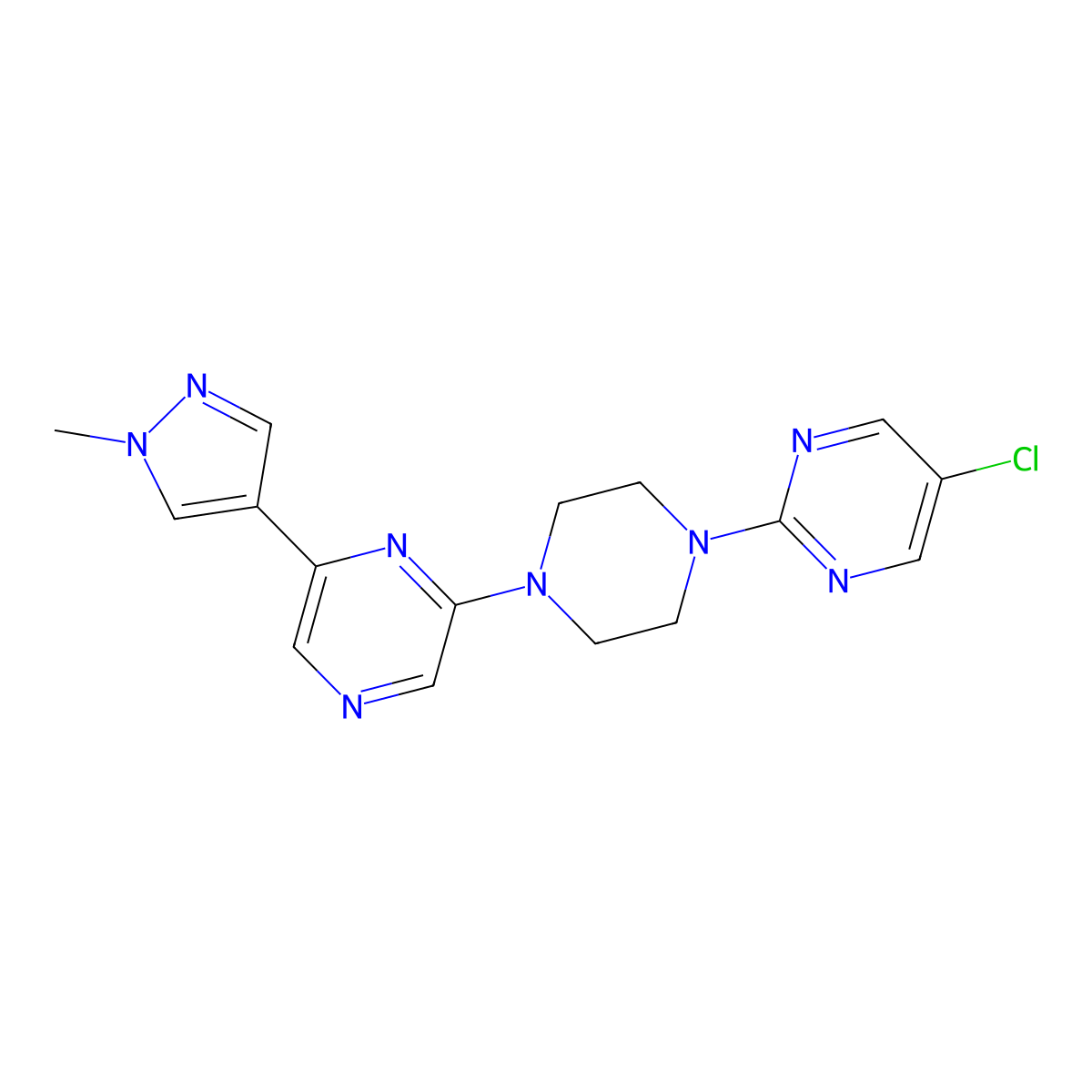 2-[4-(5-chloropyrimidin-2-yl)piperazin-1-yl]-6-(1-methyl-1H-pyrazol-4-yl)pyrazine molecular structure, CAS 2770622-67-6