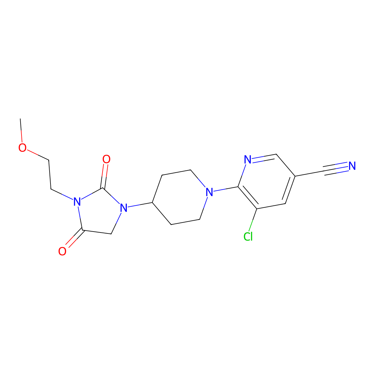 5-Chloro-6-{4-[3-(2-methoxyethyl)-2,4-dioxoimidazolidin-1-yl]piperidin-1-yl}pyridine-3-carbonitrile molecular structure, CAS 2770622-69-8