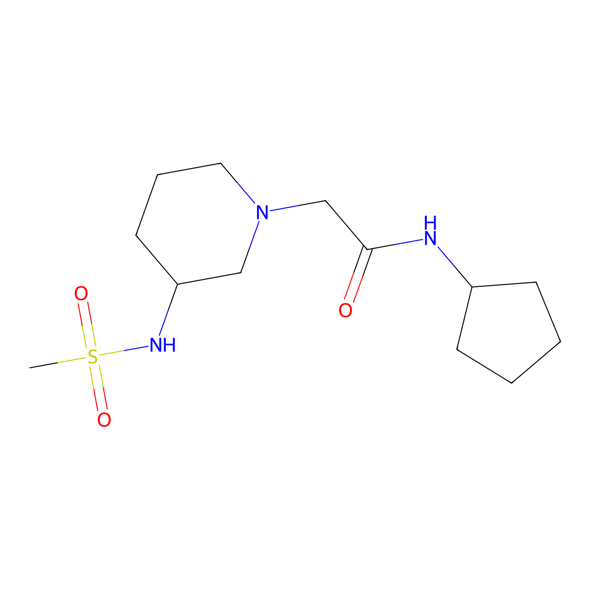 N-cyclopentyl-2-(3-methanesulfonamidopiperidin-1-yl)acetamide molecular structure, CAS 2770622-72-3