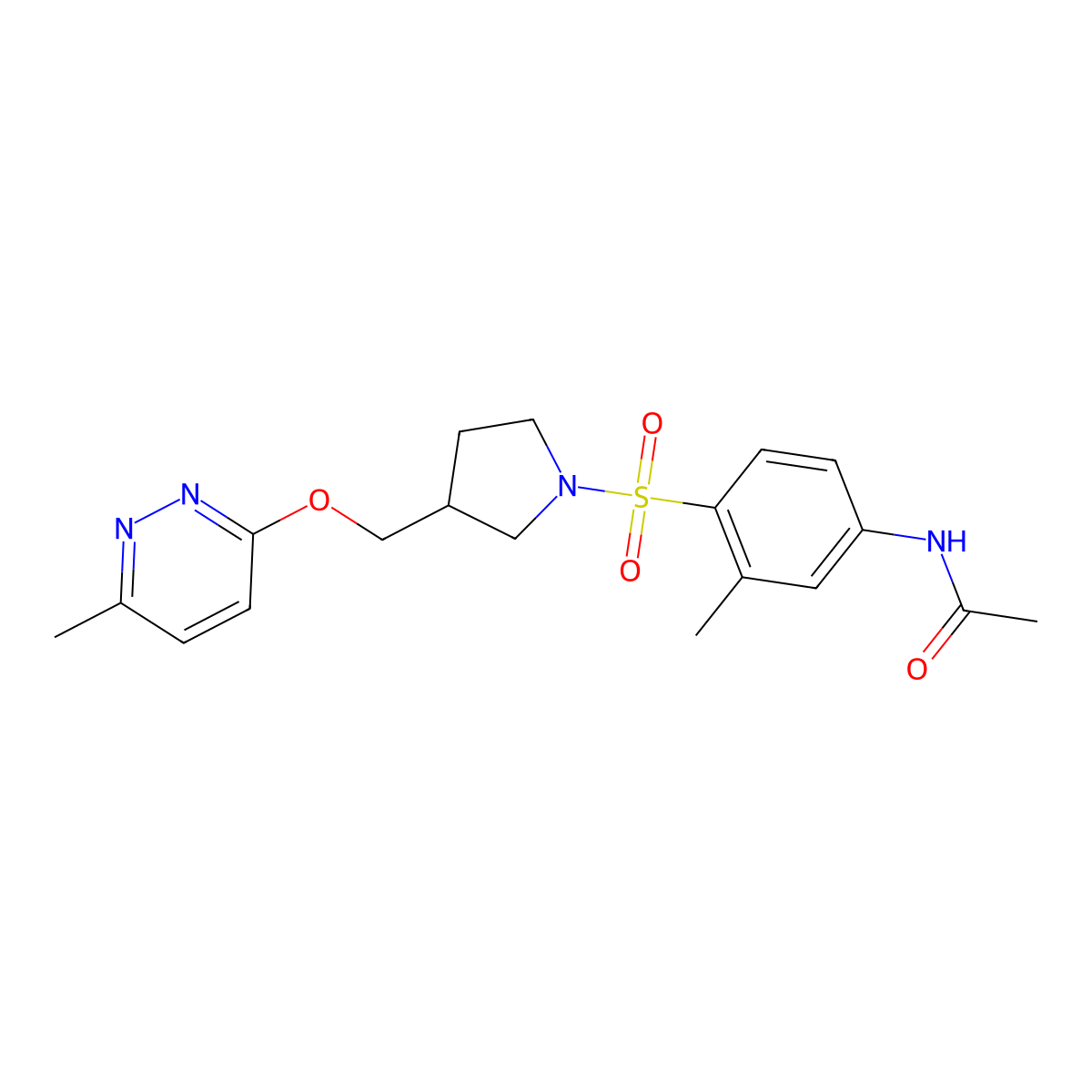 N-{3-methyl-4-[(3-{[(6-methylpyridazin-3-yl)oxy]methyl}pyrrolidin-1-yl)sulfonyl]phenyl}acetamide molecular structure, CAS 2770622-73-4