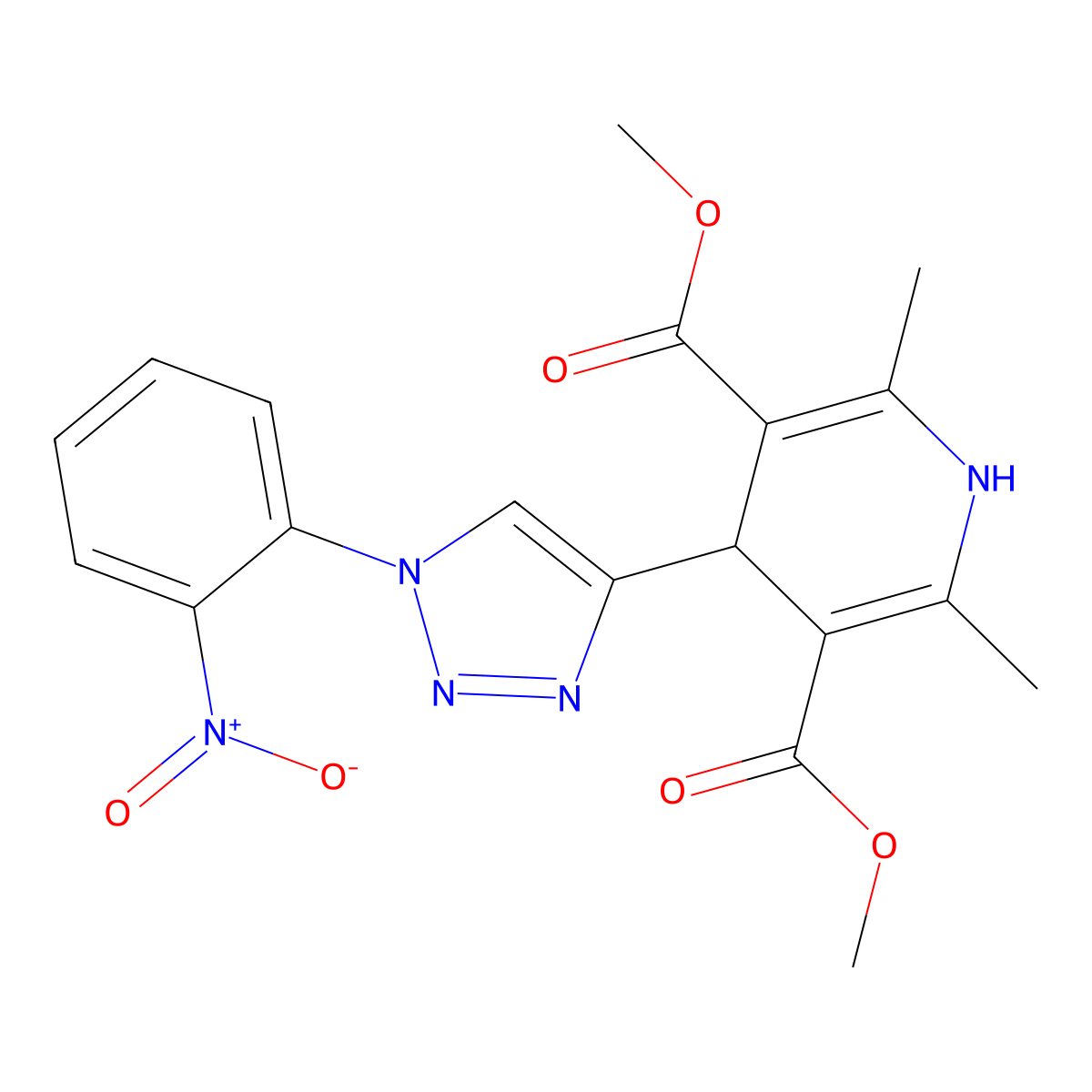 3,5-dimethyl 2,6-dimethyl-4-[1-(2-nitrophenyl)-1H-1,2,3-triazol-4-yl]-1,4-dihydropyridine-3,5-dicarboxylate molecular structure, CAS 2770622-77-8