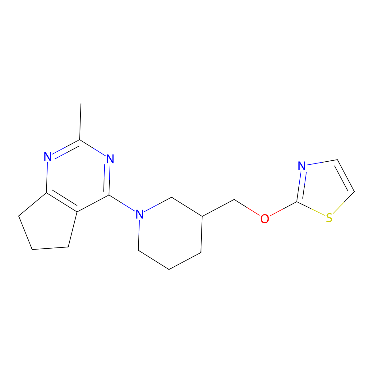 1-{2-methyl-5H,6H,7H-cyclopenta[d]pyrimidin-4-yl}-3-[(1,3-thiazol-2-yloxy)methyl]piperidine molecular structure, CAS 2770622-88-1