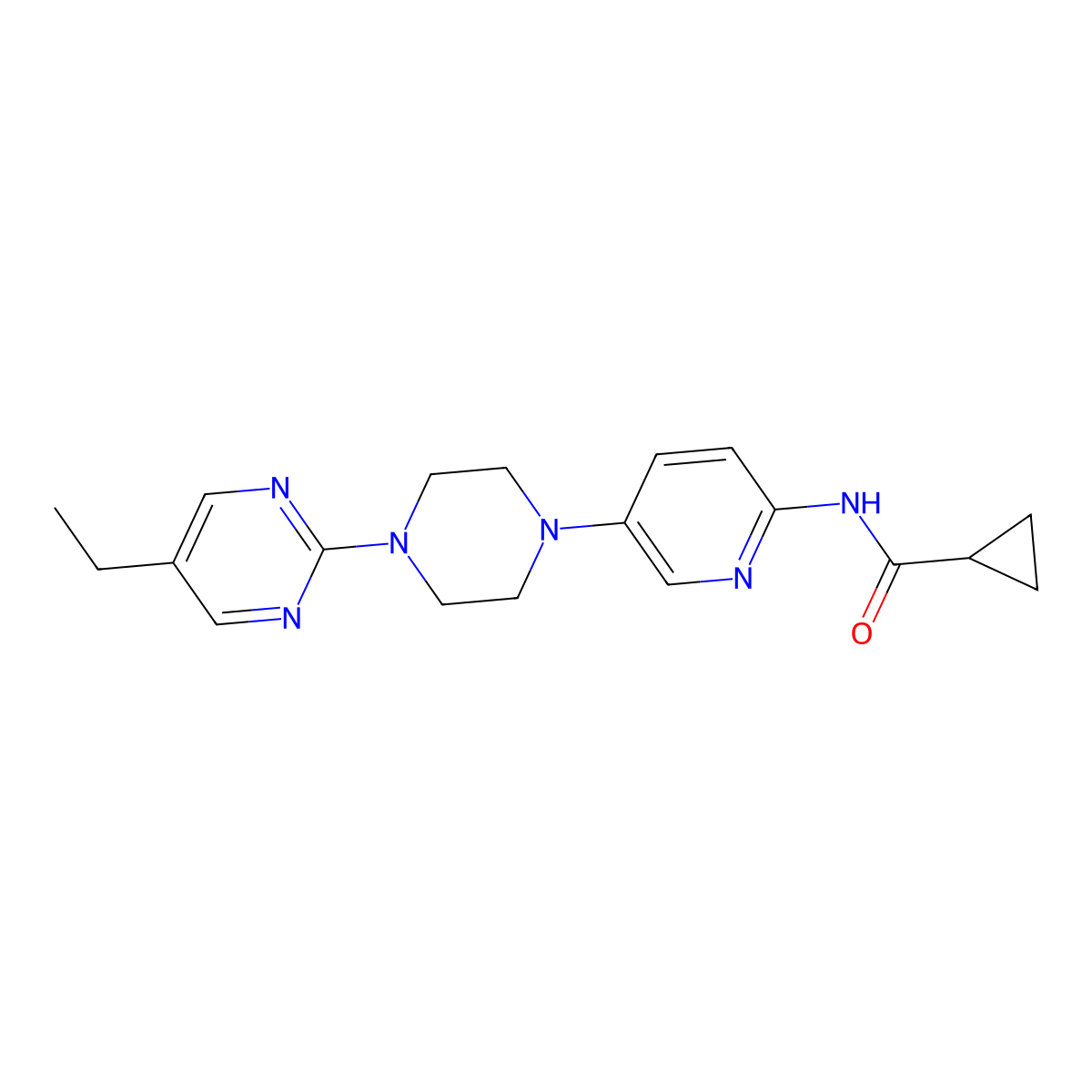 N-{5-[4-(5-ethylpyrimidin-2-yl)piperazin-1-yl]pyridin-2-yl}cyclopropanecarboxamide molecular structure, CAS 2770622-95-0