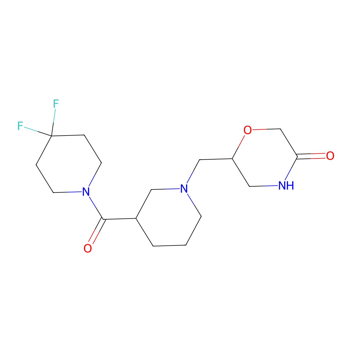 6-{[3-(4,4-Difluoropiperidine-1-carbonyl)piperidin-1-yl]methyl}morpholin-3-one molecular structure, CAS 2770622-96-1
