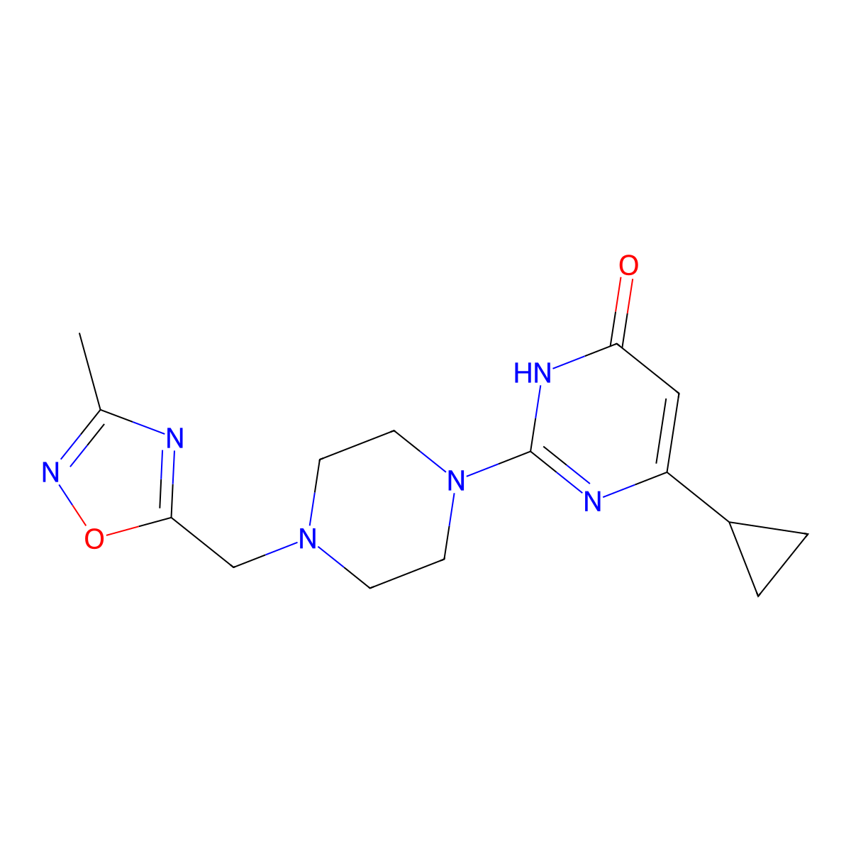 6-Cyclopropyl-2-{4-[(3-methyl-1,2,4-oxadiazol-5-yl)methyl]piperazin-1-yl}-3,4-dihydropyrimidin-4-one molecular structure, CAS 2770622-97-2