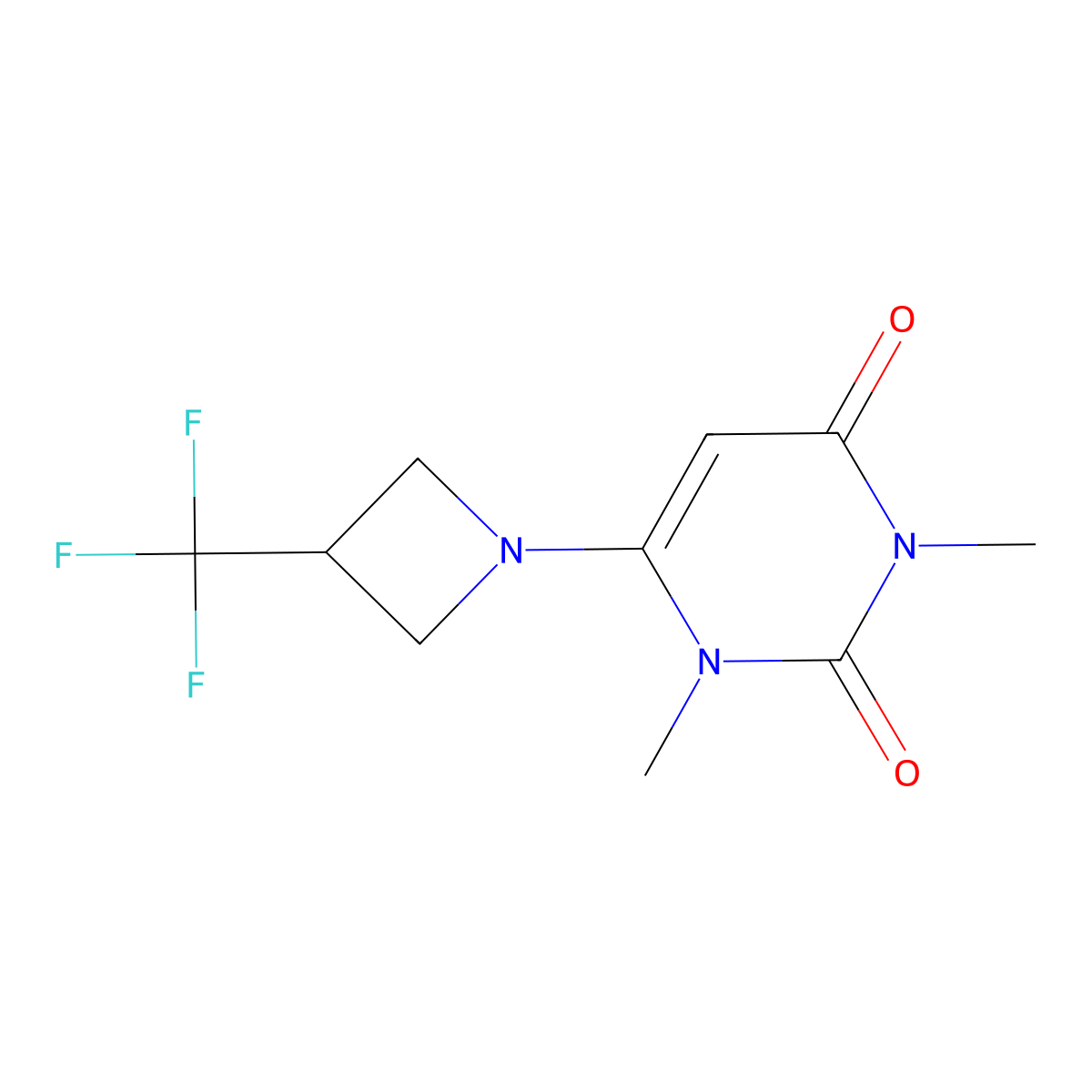 1,3-Dimethyl-6-[3-(trifluoromethyl)azetidin-1-yl]-1,2,3,4-tetrahydropyrimidine-2,4-dione molecular structure, CAS 2770622-99-4