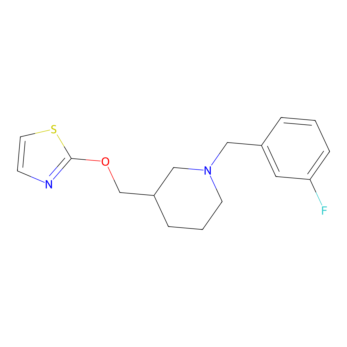 1-[(3-Fluorophenyl)methyl]-3-[(1,3-thiazol-2-yloxy)methyl]piperidine molecular structure, CAS 2770623-03-3