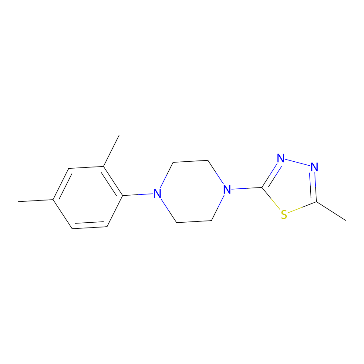 1-(2,4-Dimethylphenyl)-4-(5-methyl-1,3,4-thiadiazol-2-yl)piperazine molecular structure, CAS 2770623-04-4