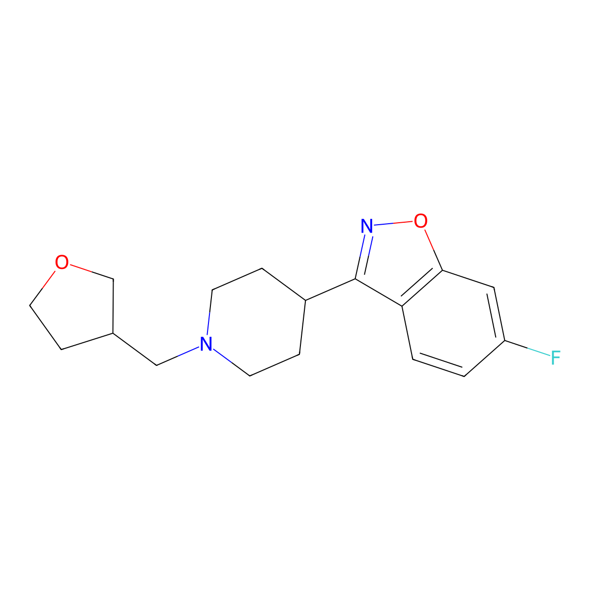 6-Fluoro-3-{1-[(oxolan-3-yl)methyl]piperidin-4-yl}-1,2-benzoxazole molecular structure, CAS 2770623-05-5