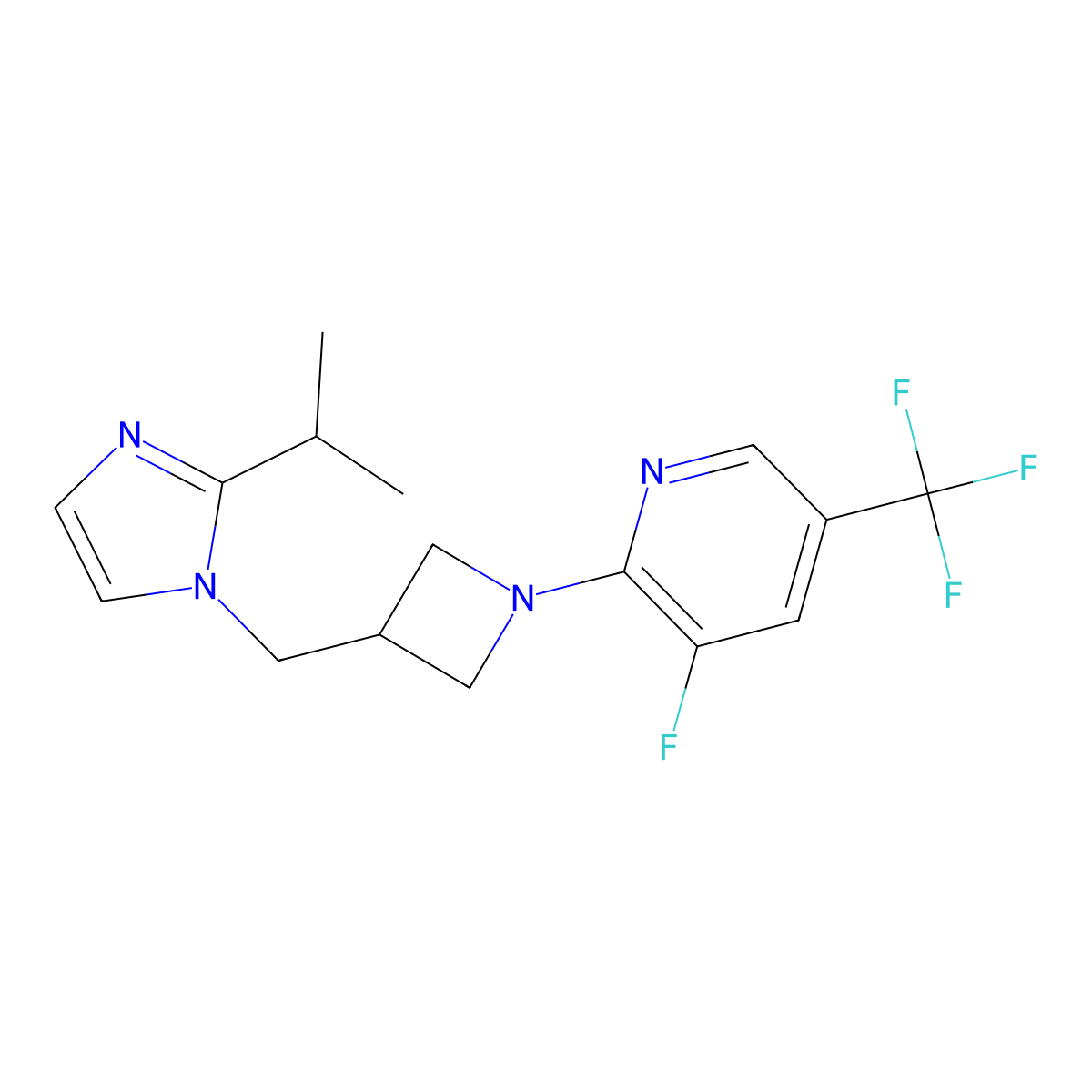3-fluoro-2-(3-{[2-(propan-2-yl)-1H-imidazol-1-yl]methyl}azetidin-1-yl)-5-(trifluoromethyl)pyridine molecular structure, CAS 2770623-06-6