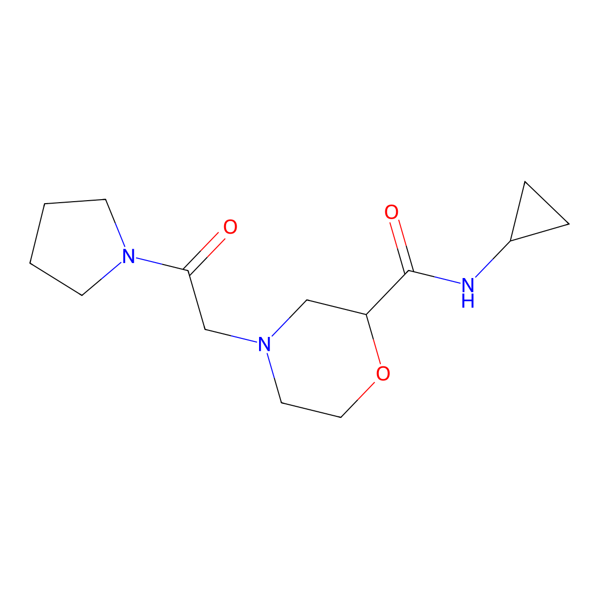N-cyclopropyl-4-[2-oxo-2-(pyrrolidin-1-yl)ethyl]morpholine-2-carboxamide molecular structure, CAS 2770623-09-9