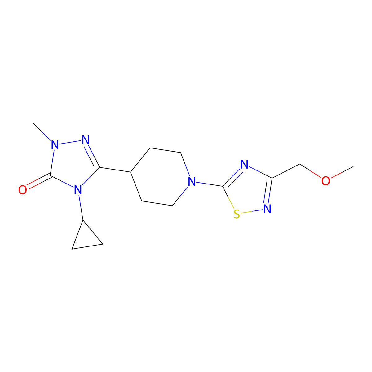 4-cyclopropyl-3-{1-[3-(methoxymethyl)-1,2,4-thiadiazol-5-yl]piperidin-4-yl}-1-methyl-4,5-dihydro-1H-1,2,4-triazol-5-one molecular structure, CAS 2770623-11-3