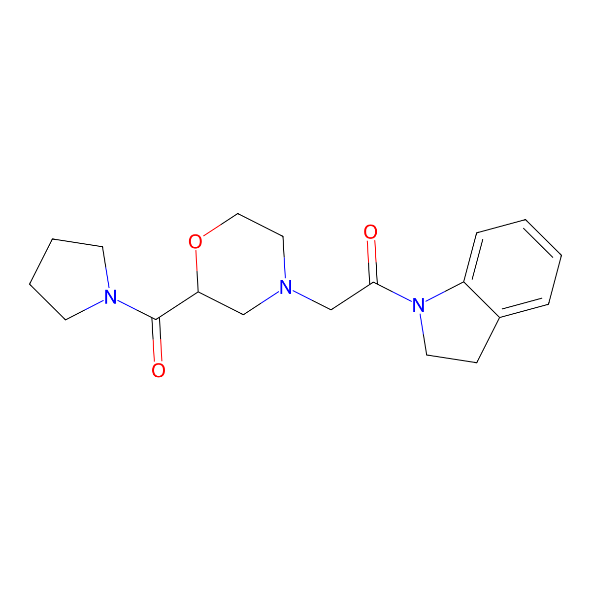 1-(2,3-dihydro-1H-indol-1-yl)-2-[2-(pyrrolidine-1-carbonyl)morpholin-4-yl]ethan-1-one molecular structure, CAS 2770623-13-5