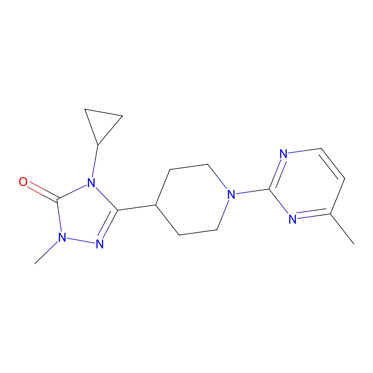 4-cyclopropyl-1-methyl-3-[1-(4-methylpyrimidin-2-yl)piperidin-4-yl]-4,5-dihydro-1H-1,2,4-triazol-5-one molecular structure, CAS 2770623-14-6