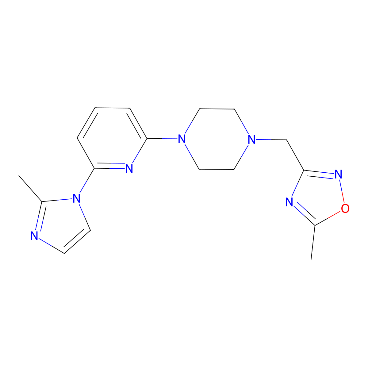 1-[(5-methyl-1,2,4-oxadiazol-3-yl)methyl]-4-[6-(2-methyl-1H-imidazol-1-yl)pyridin-2-yl]piperazine molecular structure, CAS 2770623-15-7