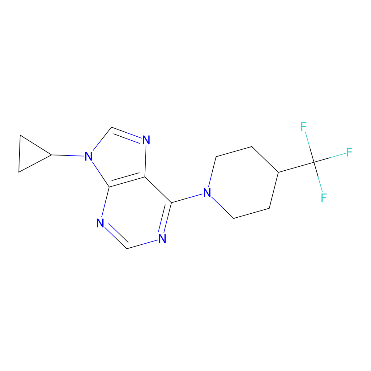 9-cyclopropyl-6-[4-(trifluoromethyl)piperidin-1-yl]-9H-purine molecular structure, CAS 2770623-18-0