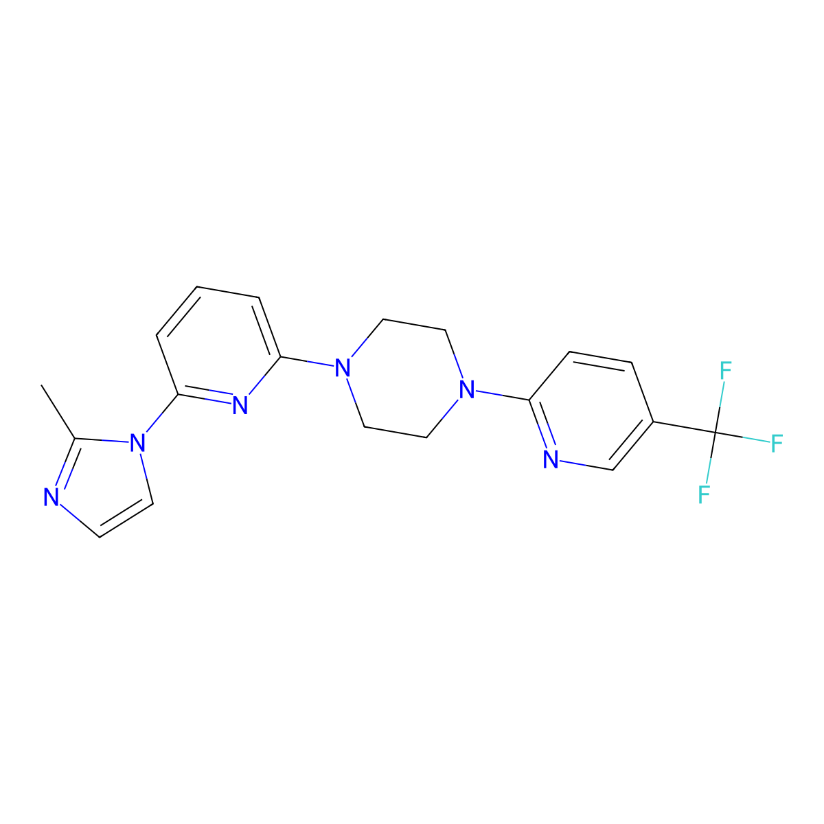 1-[6-(2-methyl-1H-imidazol-1-yl)pyridin-2-yl]-4-[5-(trifluoromethyl)pyridin-2-yl]piperazine molecular structure, CAS 2770623-19-1