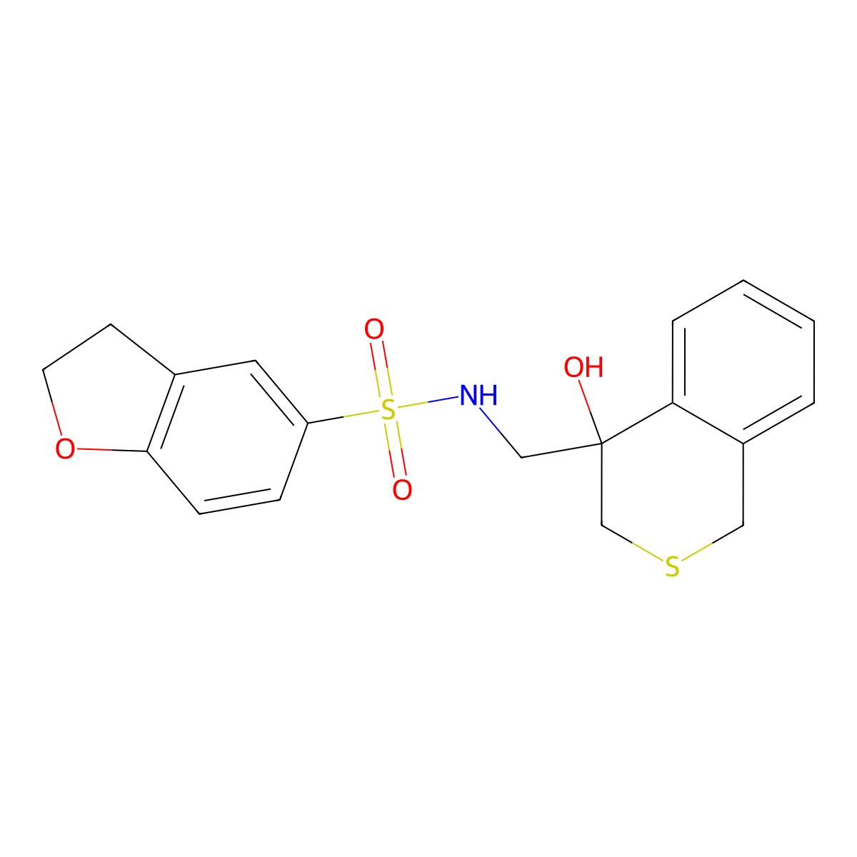 N-[(4-hydroxy-3,4-dihydro-1H-2-benzothiopyran-4-yl)methyl]-2,3-dihydro-1-benzofuran-5-sulfonamide molecular structure, CAS 2770623-22-6