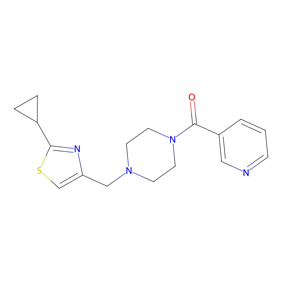 1-[(2-Cyclopropyl-1,3-thiazol-4-yl)methyl]-4-(pyridine-3-carbonyl)piperazine molecular structure, CAS 2770623-24-8