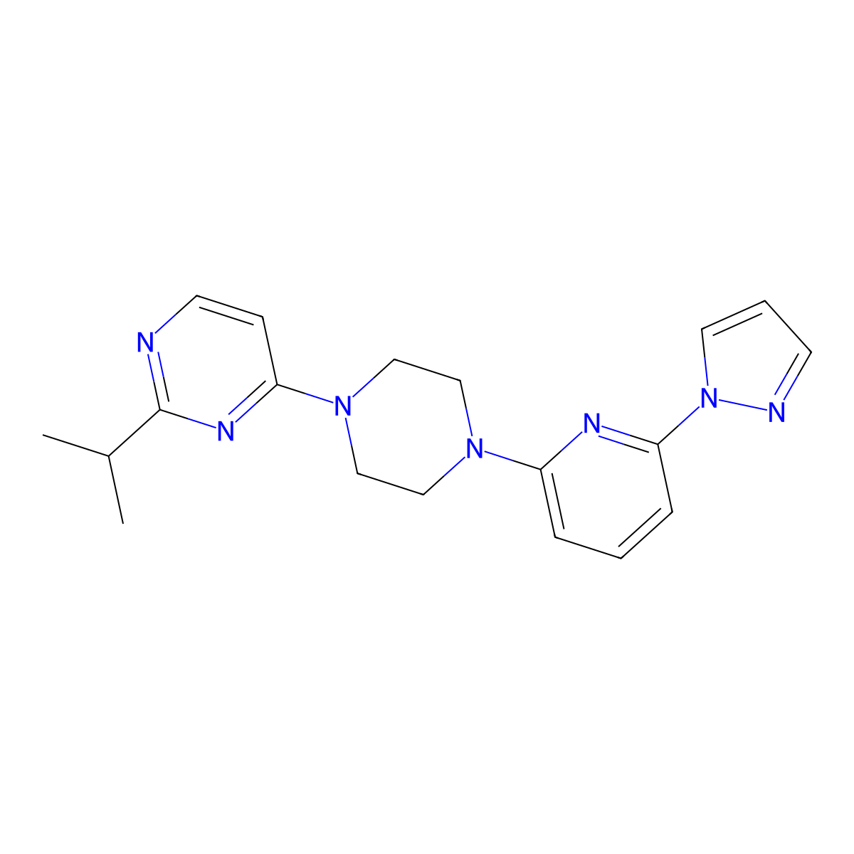 2-(propan-2-yl)-4-{4-[6-(1H-pyrazol-1-yl)pyridin-2-yl]piperazin-1-yl}pyrimidine molecular structure, CAS 2770623-29-3