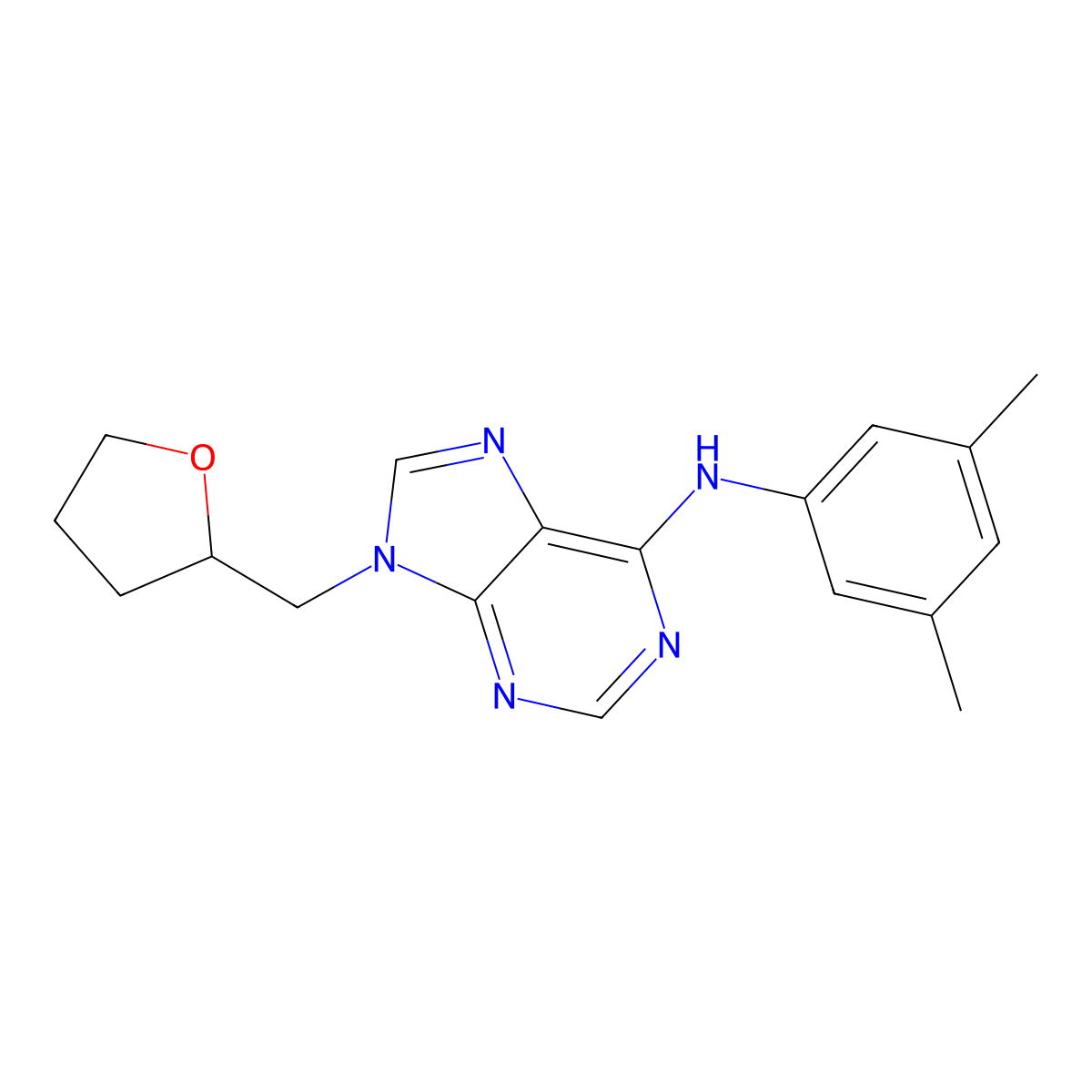 N-(3,5-dimethylphenyl)-9-[(oxolan-2-yl)methyl]-9H-purin-6-amine molecular structure, CAS 2770623-31-7