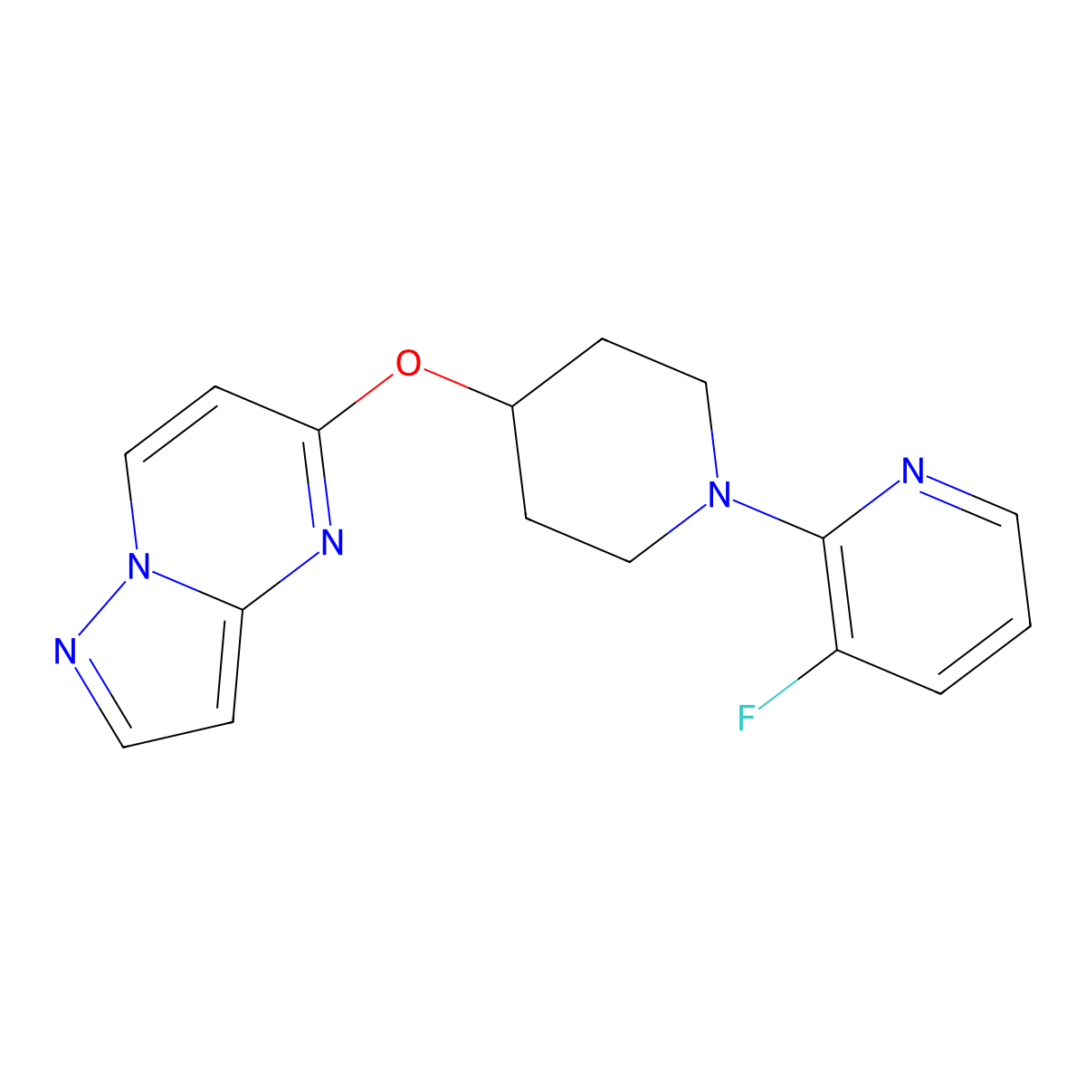 3-Fluoro-2-(4-{pyrazolo[1,5-a]pyrimidin-5-yloxy}piperidin-1-yl)pyridine molecular structure, CAS 2770623-32-8