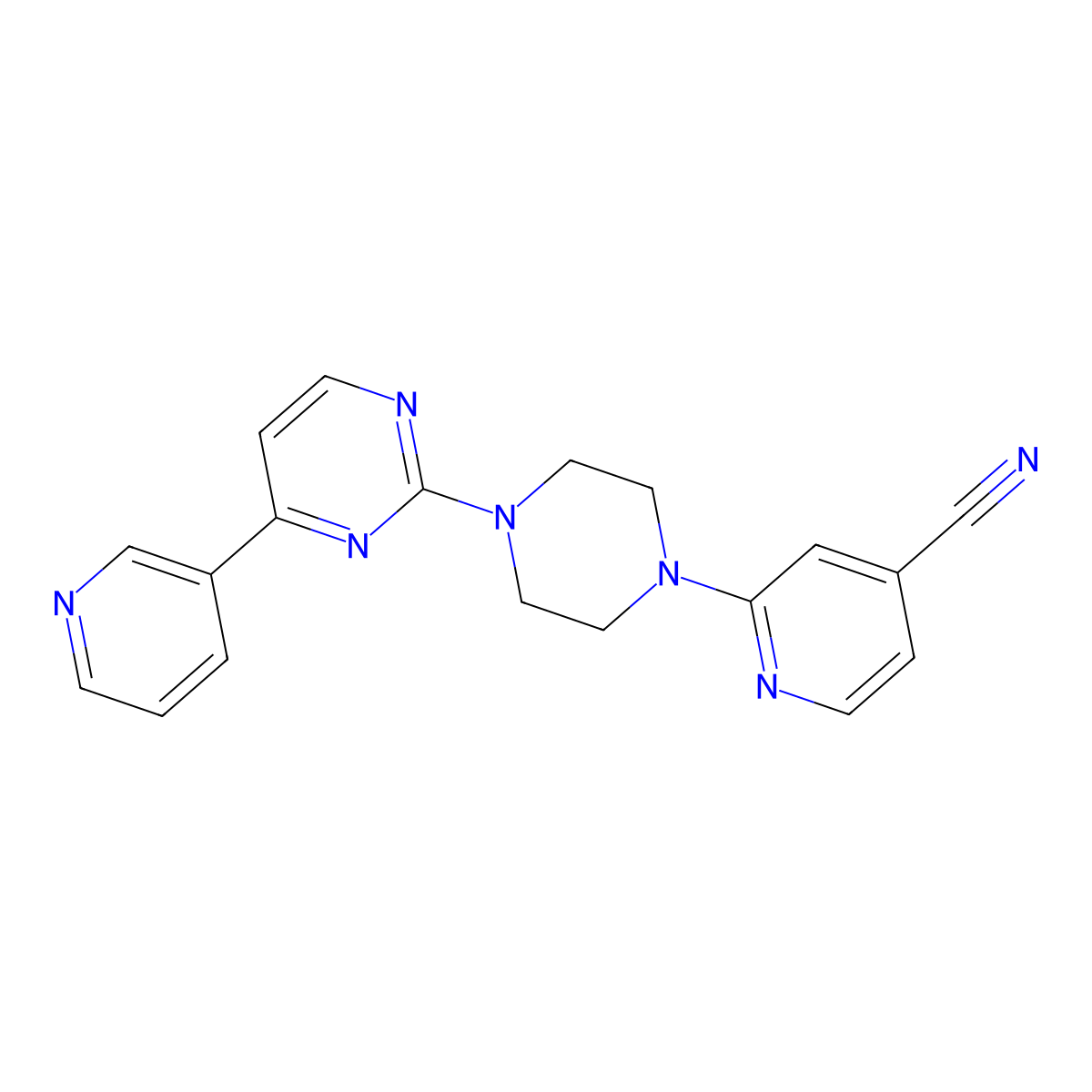 2-{4-[4-(Pyridin-3-yl)pyrimidin-2-yl]piperazin-1-yl}pyridine-4-carbonitrile molecular structure, CAS 2770623-34-0