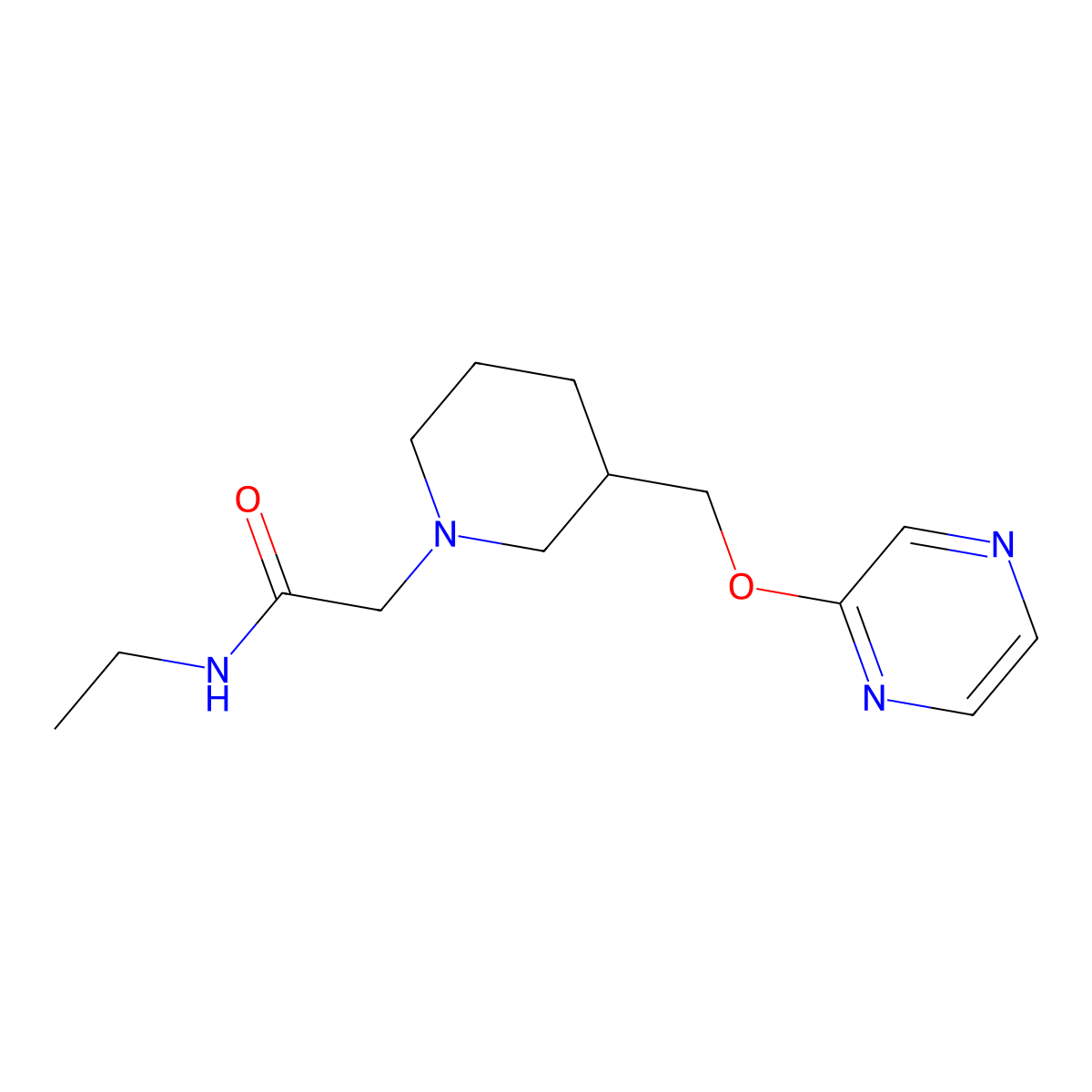 N-ethyl-2-{3-[(pyrazin-2-yloxy)methyl]piperidin-1-yl}acetamide molecular structure, CAS 2770623-37-3