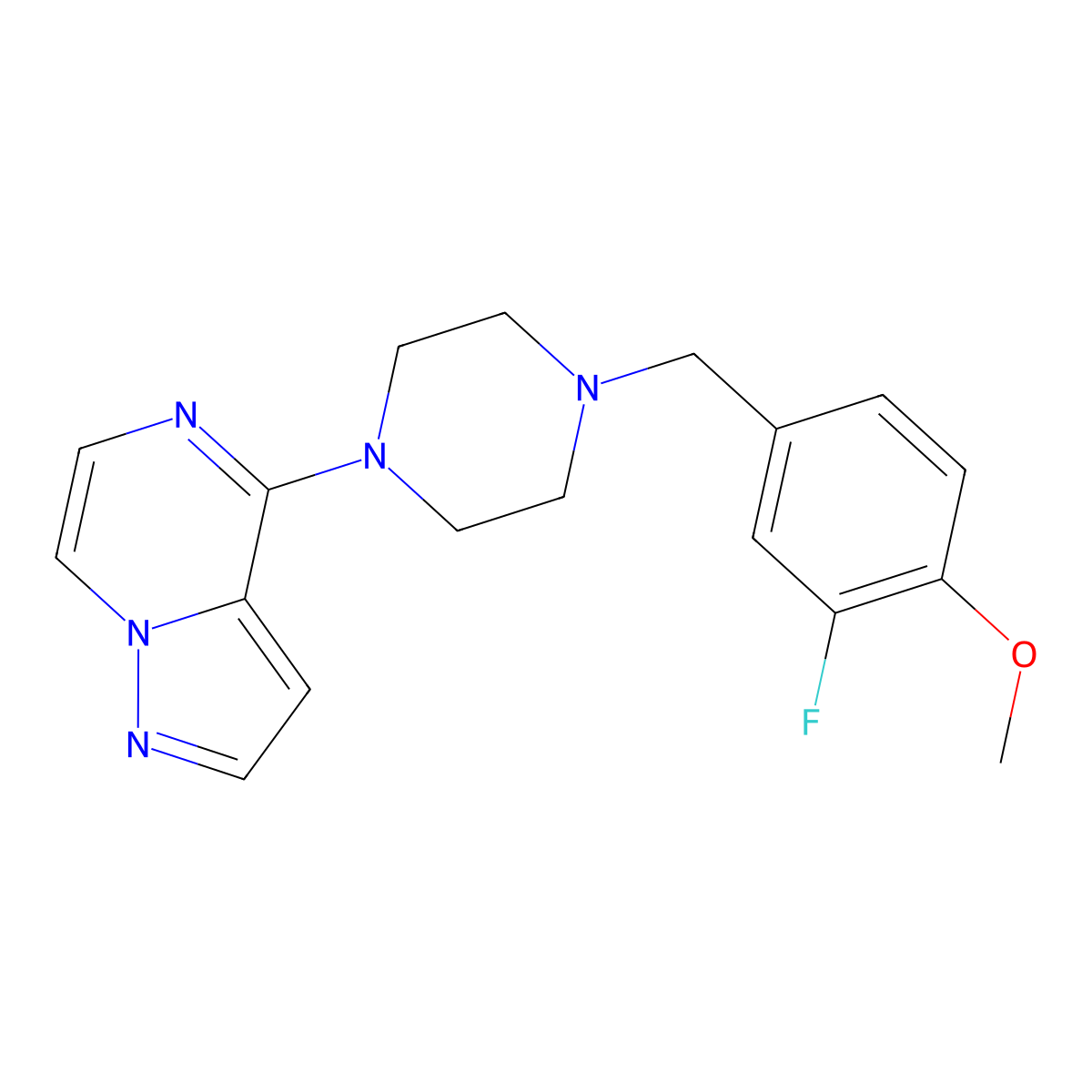 1-[(3-Fluoro-4-methoxyphenyl)methyl]-4-{pyrazolo[1,5-a]pyrazin-4-yl}piperazine molecular structure, CAS 2770623-38-4
