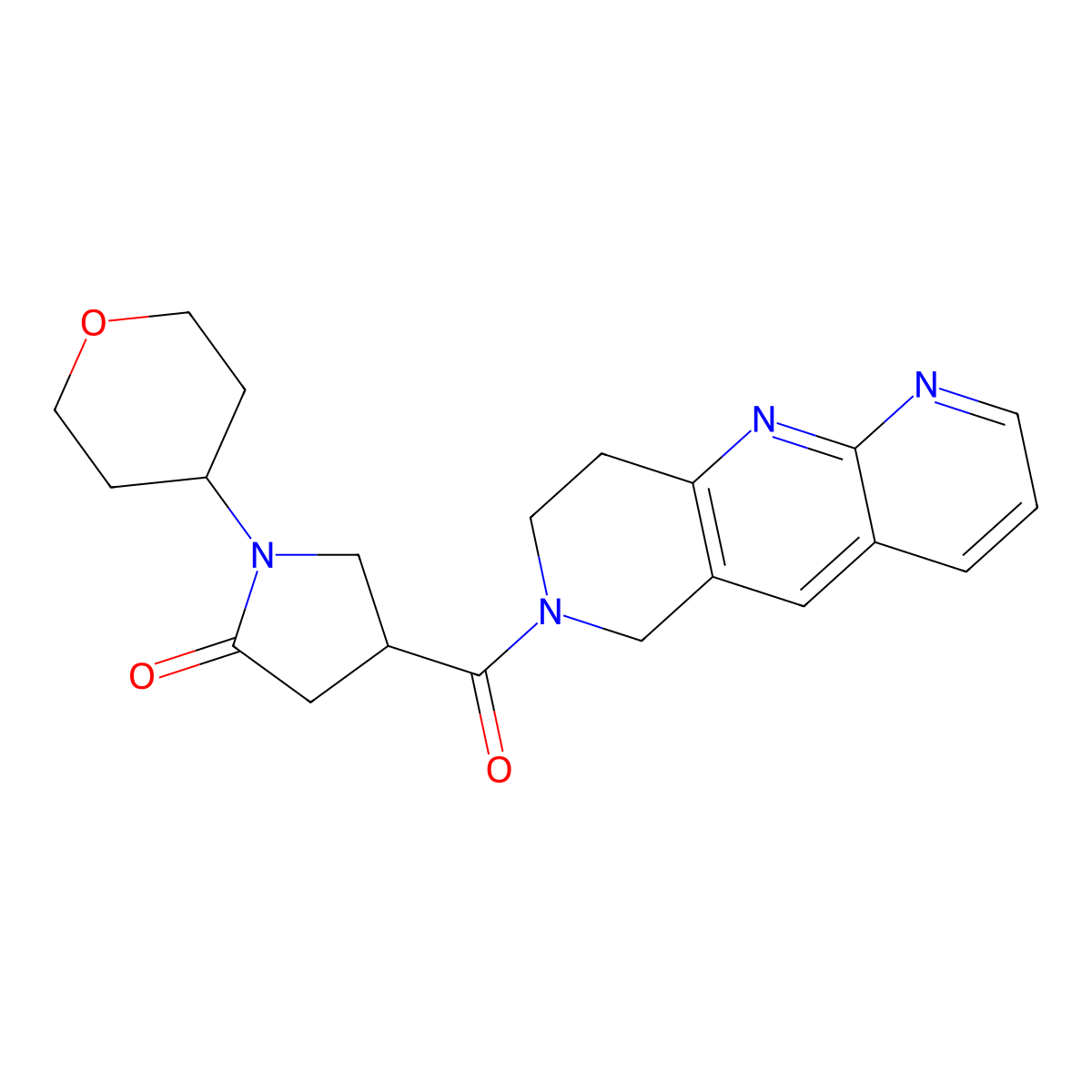 1-(oxan-4-yl)-4-{6H,7H,8H,9H-pyrido[2,3-b]1,6-naphthyridine-7-carbonyl}pyrrolidin-2-one molecular structure, CAS 2770623-39-5