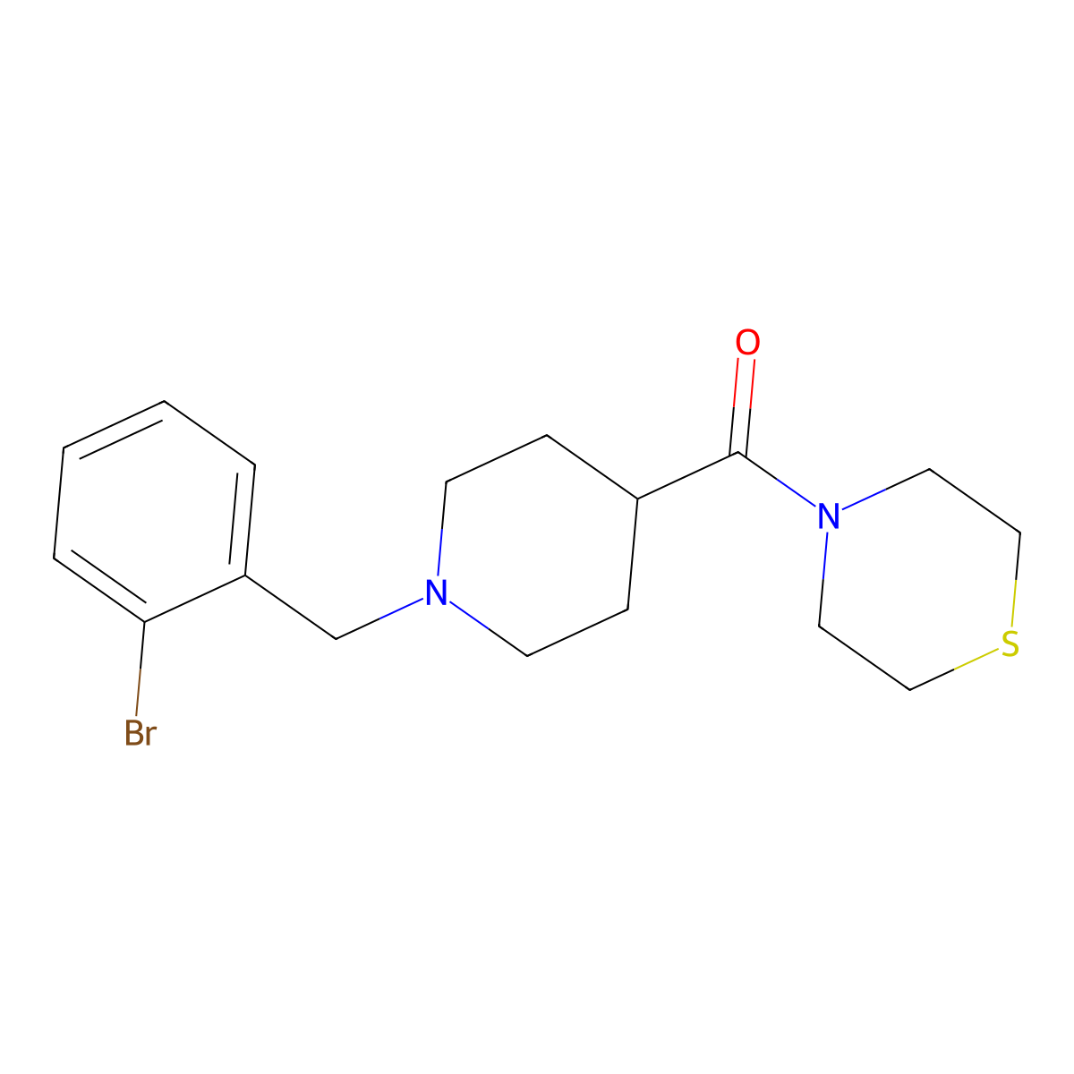 4-{1-[(2-Bromophenyl)methyl]piperidine-4-carbonyl}thiomorpholine molecular structure, CAS 2770623-40-8