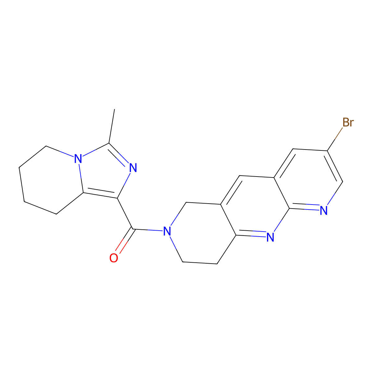 1-{3-bromo-6H,7H,8H,9H-pyrido[2,3-b]1,6-naphthyridine-7-carbonyl}-3-methyl-5H,6H,7H,8H-imidazo[1,5-a]pyridine molecular structure, CAS 2770623-42-0