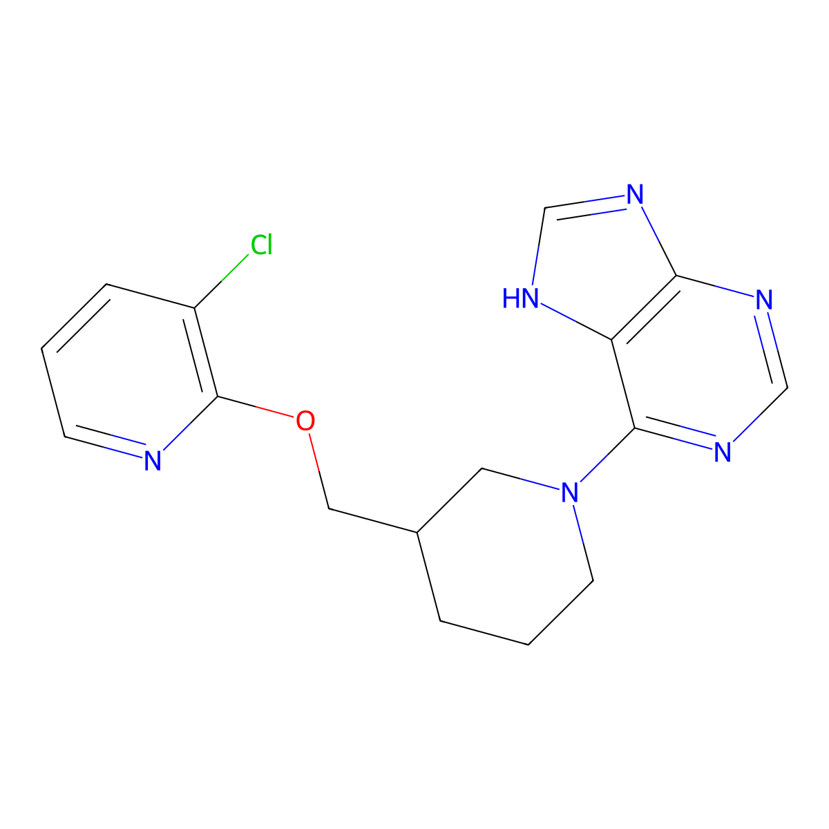 6-(3-{[(3-chloropyridin-2-yl)oxy]methyl}piperidin-1-yl)-9H-purine molecular structure, CAS 2770623-51-1