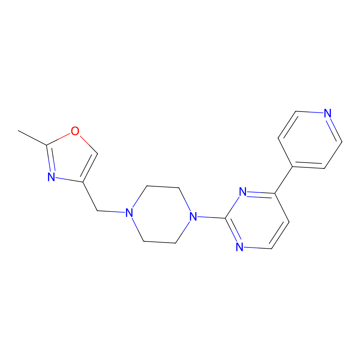 2-{4-[(2-Methyl-1,3-oxazol-4-yl)methyl]piperazin-1-yl}-4-(pyridin-4-yl)pyrimidine molecular structure, CAS 2770623-52-2