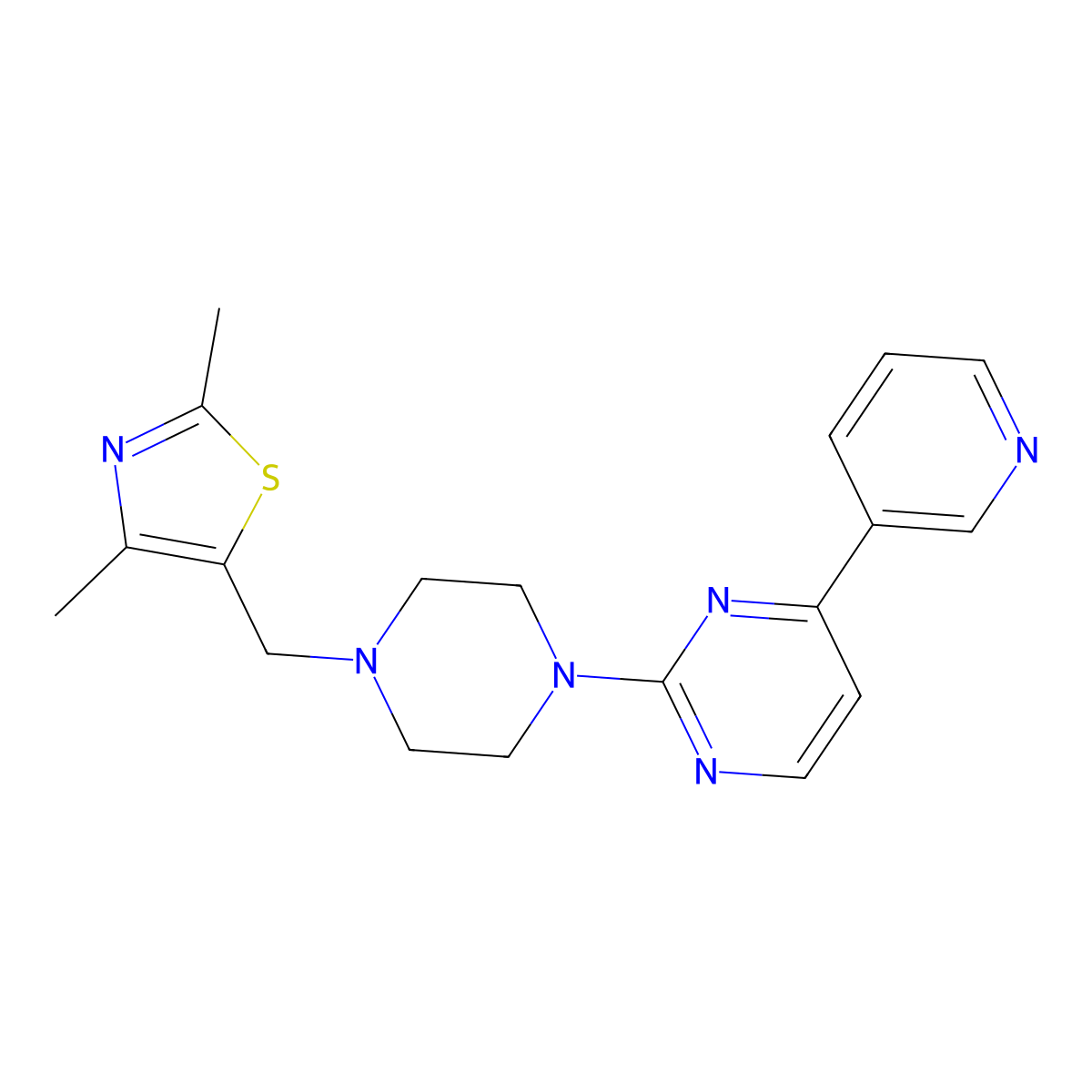 2-{4-[(2,4-Dimethyl-1,3-thiazol-5-yl)methyl]piperazin-1-yl}-4-(pyridin-3-yl)pyrimidine molecular structure, CAS 2770623-53-3