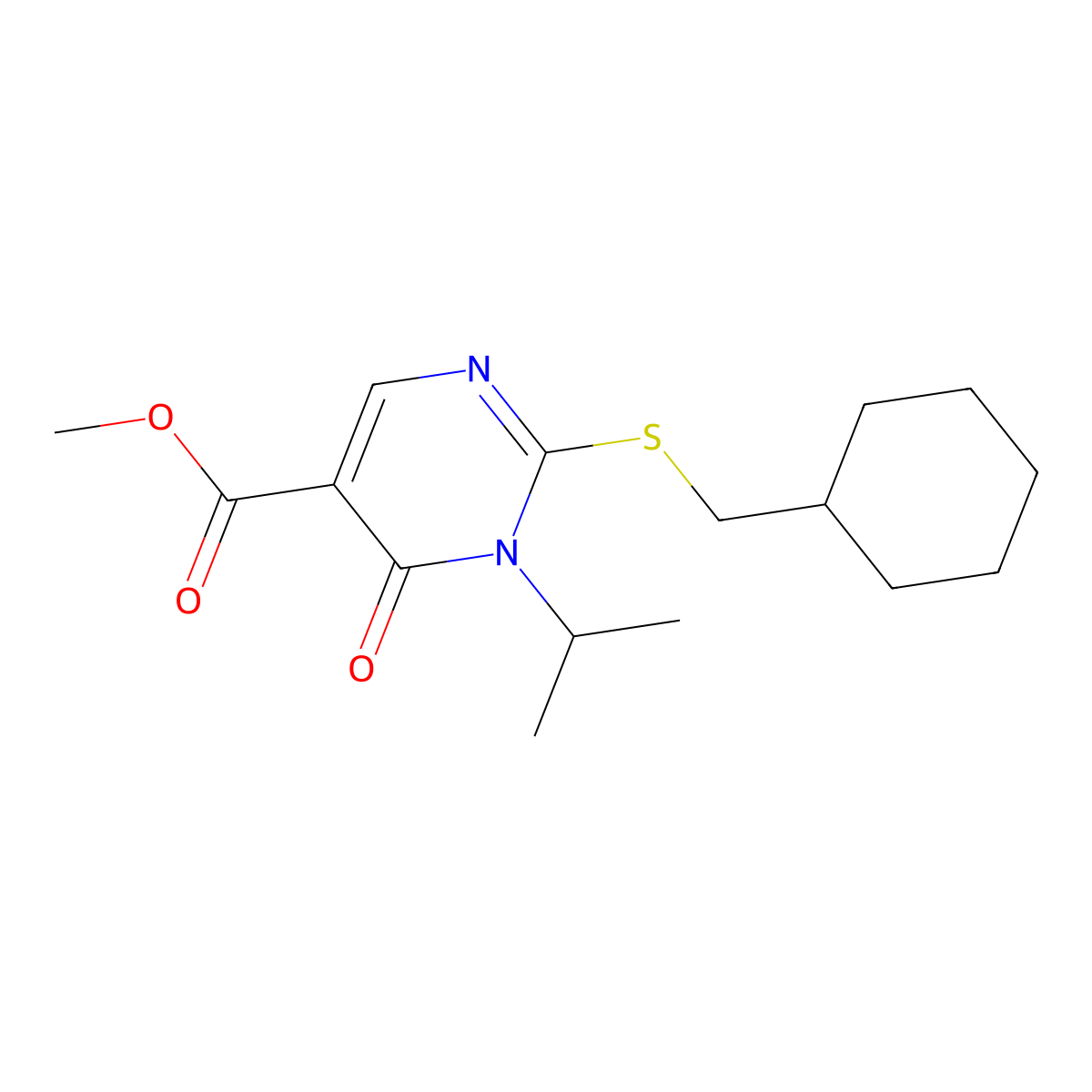 Methyl 2-[(cyclohexylmethyl)sulfanyl]-6-oxo-1-(propan-2-yl)-1,6-dihydropyrimidine-5-carboxylate molecular structure, CAS 2770623-55-5