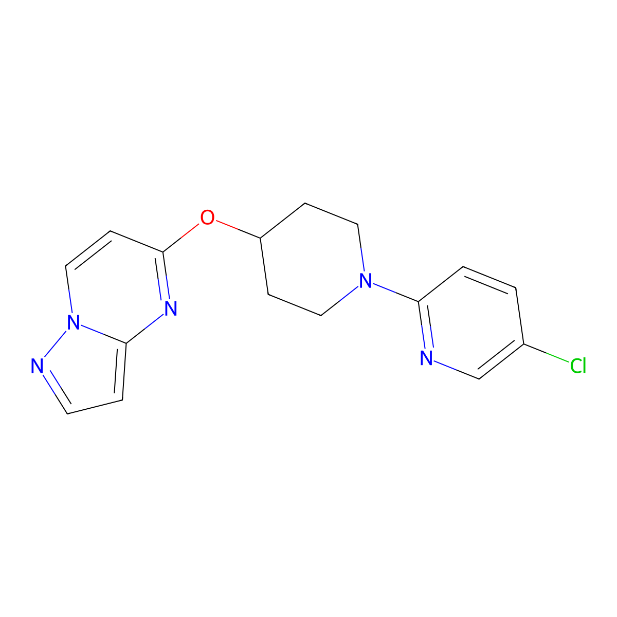5-Chloro-2-(4-{pyrazolo[1,5-a]pyrimidin-5-yloxy}piperidin-1-yl)pyridine molecular structure, CAS 2770623-56-6