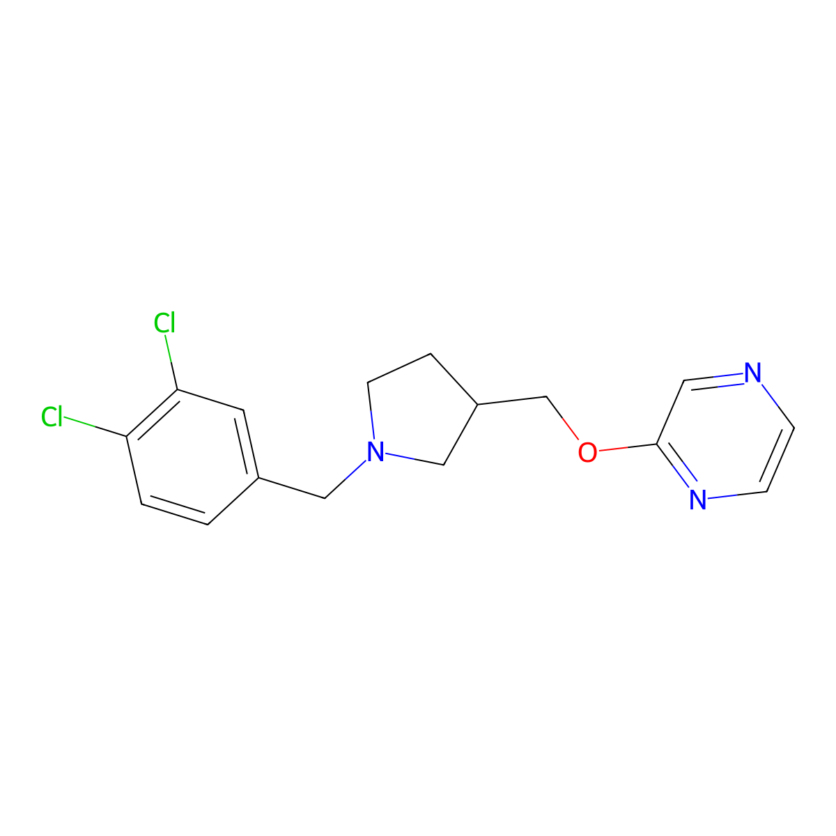 2-({1-[(3,4-Dichlorophenyl)methyl]pyrrolidin-3-yl}methoxy)pyrazine molecular structure, CAS 2770623-57-7
