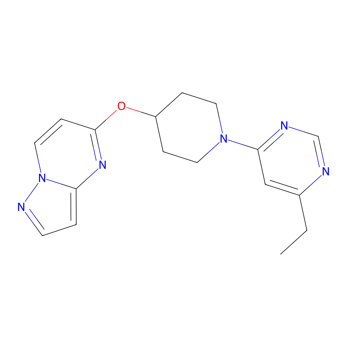 4-Ethyl-6-(4-{pyrazolo[1,5-a]pyrimidin-5-yloxy}piperidin-1-yl)pyrimidine molecular structure, CAS 2770623-61-3