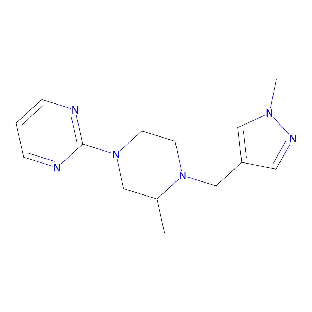 2-{3-methyl-4-[(1-methyl-1H-pyrazol-4-yl)methyl]piperazin-1-yl}pyrimidine molecular structure, CAS 2770623-62-4