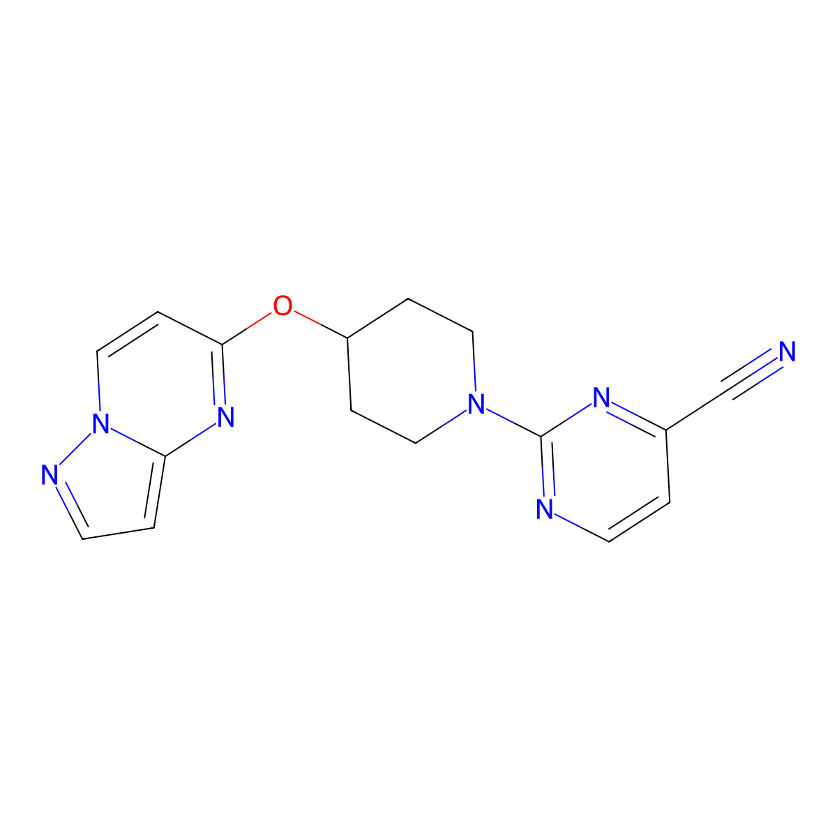 2-(4-{Pyrazolo[1,5-a]pyrimidin-5-yloxy}piperidin-1-yl)pyrimidine-4-carbonitrile molecular structure, CAS 2770623-65-7