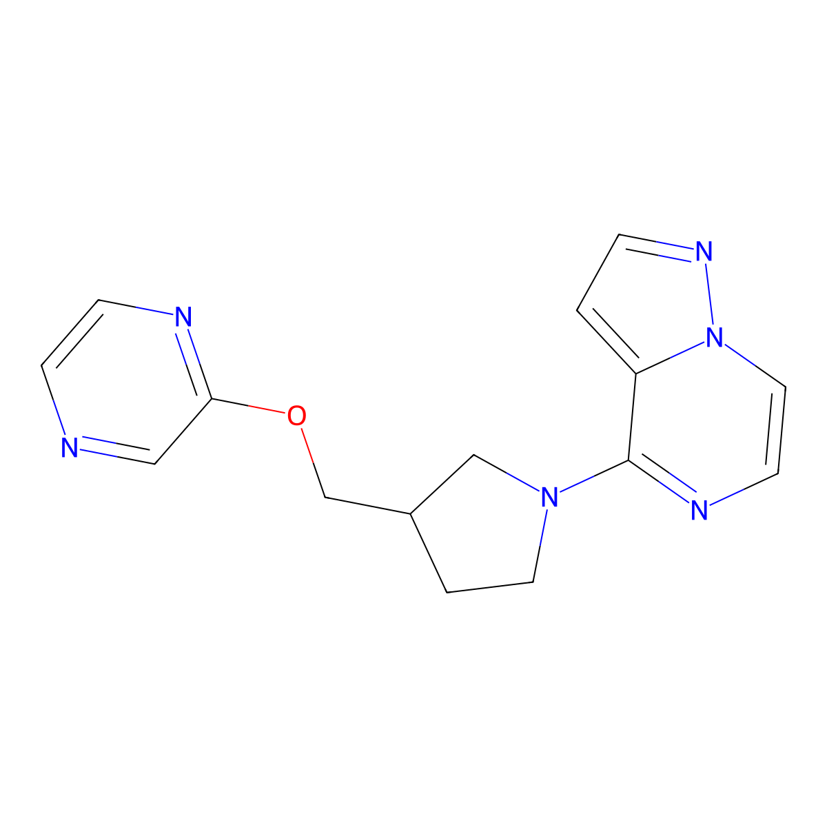 2-[(1-{Pyrazolo[1,5-a]pyrazin-4-yl}pyrrolidin-3-yl)methoxy]pyrazine molecular structure, CAS 2770623-66-8